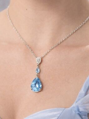 Fine Silver .925 Necklace with Blue Teardrop Topaz Pendant